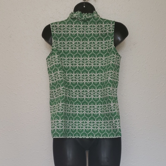 GAP Vintage Sleeveless Top Ruffle collar Green and white Sz S - Picture 6 of 7